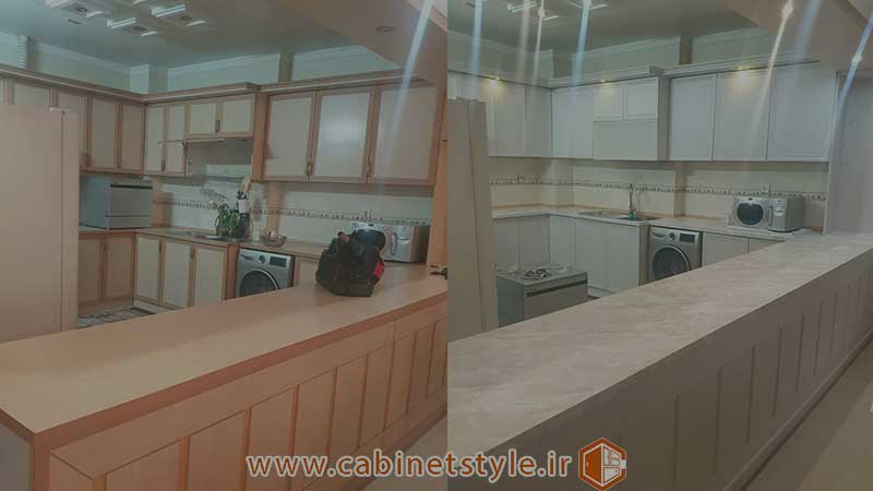 قبل و بعد نصب برچسب کابینت در ساری